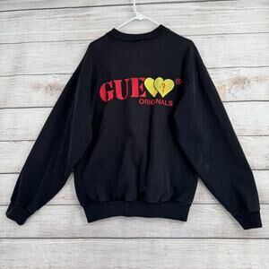 Guess 88 Rising Vintage Style Logo‎ Crewneck Sweatshirt Mens Medium Black